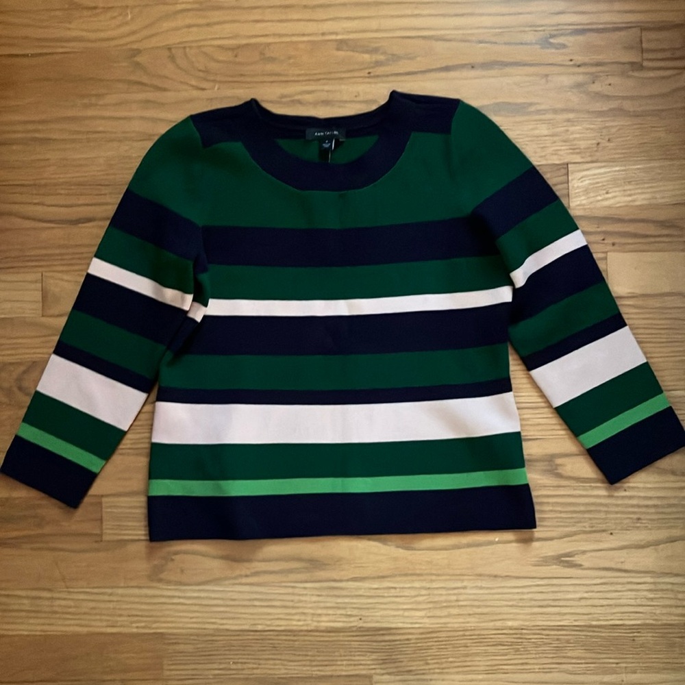 Ann Taylor Striped 3/4 Sleeve Sweater